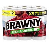 Brawny Tear-A-Square Paper Towels, 6 Double Rolls = 12 Regular Rolls, 3 Sheet Sizes (Quarter, Half, Full), Strength for All Messes, Cleanups, and Meal Prep, White