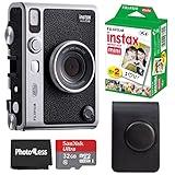 Fujifilm Instax Mini EVO Hybrid Instant Camera Black Bundle with Instax Mini Instant Film 20 Sheets, 32GB microSD Card, Vintage Style Black Camera Case, Bundle