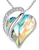 Leafael Holiday Gift Necklaces for Women, Infinity Love Heart Pendant with Opal White Birthstone Crystal for April, Silver Plated 18 + 2 inch Chain, Christmas Jewelry or Birthday Gifts for Mom & Wife