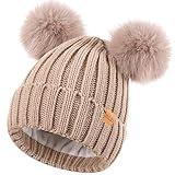 Women's Winter Warm Knit Beanie with Faux Fur Pom Skull Cap Cozy Fleece Lined Hat for Women