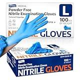 Supmedic Nitrile Exam Glove, 3.5 mil Disposable Medical Gloves Powder-Free Latex-Free, Box of 100 pcs (Blue) (Large)