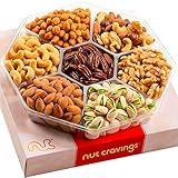 NUT CRAVINGS Gourmet Collection - Valentines Mixed Nuts Gift Basket in Red Gold Box (7 Assortments, 1 LB) Arrangement Platter, Birthday Care Package - Healthy Kosher Corporate