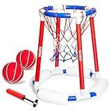 Sloosh Pool Basketball Hoop Toys, Floating Basketball Pool Game, Swimming Floats Toys with Balls Pump, Summer Outdoor Water Play Toy for Kids and Adults (Red Blue)