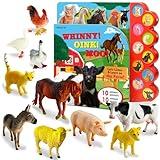 iGRATENS Farm Animals Figures Toys with Sound Books, 10PCS Farm Animals for Toddlers & Animal Sound Books with 10 Buttons, Plastic Animals, Farm Toys for Toddlers 3-5, Animal Lover Gifts for Kids