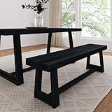 Plank+Beam 60 Inch Farmhouse Dining Bench, Solid Wood Entryway Bench, Wooden Outdoor Bench, Kitchen Dining Seat, Dining Room, Home Office, Living Room Furniture, Easy Assembly, Black Wirebrush