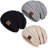 Hatromm Women's Beanie, Black+Oatmeal+Dark Grey, One Size