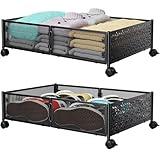 Under Bed Storage, Under the Bed Storage Containers with Wheels, Under Bed Shoe Storage Organizer Drawer, Tool-free Assembly Metal Underbed Storage Containers for Bedroom Clothes Shoes Blankets -2Pack