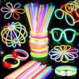BUDI 467Pcs Glow Sticks Halloween Party Favors for Kids Adult Glow in the Dark Party Supplies 4th of July Accessories Neon Decors Glowsticks Bulk 8 Colors 8 Inch & Connectors Necklace Bracelet Glasses