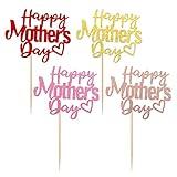 24 Pack Happy Mother's Day Cupcake Toppers with Glitter Hollow Heart Love Mother Best Mom Cupcake Food Picks Women Birthday Happy Mother's Day Theme Party Cake Decorations Supplies Colorful
