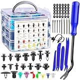 1270 Pcs Car Retainer Clips Kit Bumper Repair Kit with 32 Universal Sizes Retainer Clips Automotive Plastic Fasteners Kit with 10 Cable Ties and Removal Tool for Toyota GM Ford Honda Benz, Chevy