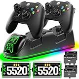 XBX Controller Charging Station with 2x5520mWh Xbox Rechargeable Battery Packs, Xbox Controller Charger with 4 Covers & Xbox Series x/s Faceplates, Xbox Charging Dock for Xbox Controller