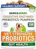 Bark&Spark Vet Strength Dog Probiotics Chews & Digestive Enzymes for Allergies Itchy Skin - Dogs Digestive Health - Gas, Diarrhea, Constipation Relief Pills - Prebiotics for Dogs Gut Health (120 Ct)