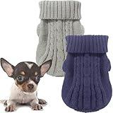 2 Pieces Dog Sweaters for Small Dogs, Chihuahua Yorkie Sweater, Dog Clothes for Small Dogs, Winter Warm Pullover Sweaters, Pet Cat Sweater Cold Weather Puppy Clothes Outfits (X-Small)