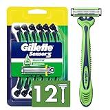 Gillette Sensor3 Sensitive Men's Disposable Razor, 12 Razors