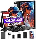 2025 Android 14 Tablet 22GB RAM 128GB ROM 1TB Expand, 10.1 inch 8000mAh Octa-Core Tablet with Keyboard & Mouse, HD IPS Display, 5G Wi-Fi, Bluetooth 5.0, GPS, Widevine L1, Split Screen -Metal Black