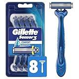 Gillette Sensor3 Comfort Disposable Razors for Men, 8 Count, Lubrastrip Glides Easily Over Your Skin