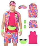 TobWeaL 80s Workout Costume for Men - 80s 90s Outfit for Parties and Halloween Cosplay Couples Costume Set (Pink, Large)