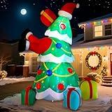 Alupssuc 7FT Inflatable Christmas Tree Decorations Outdoor with Built-in LEDs Lights, Blow Up Santa Claus Tree with 4 Gift Boxes Outside/Indoor Xmas for Yard, Garden, Lawn, Party, Holiday Decor