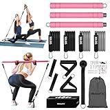 Multifunctional Portable Pilates Bar Kit with Resistance Bands, Door Anchor for Resistance Bands-Home Gym Equipment with Handles - Stackable Pilates Flexbands Supports Full-Body Workouts for Yoga Pink