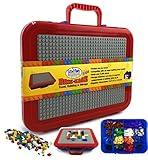 Matty's Toy Stop Brik-Kase 2-GO 13" Travel, Building, Storage & Organizer Container Case with Building Plate Lid (Holds Approx 1,500pcs) - Compatible With All Major Brands (Blue, Red & Gray)