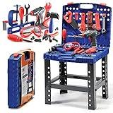 Play22 Kids Tool Set Bench 76 Pc - Toddler Tool Bench Set with Electronic Play Drill - Stem Educational Toy Pretend Play Construction Work Shop - Preschool Toy Gift for Kids Children Boys and Girls