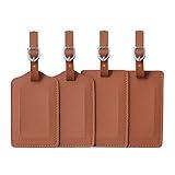 Vigorport Luggage Tag，Leather Identifiers Travel Tags for Suitcase,Bag Tags with Name Card Holder-Set of 4(Brown)