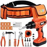 JOYIN 19Pcs Kids Tool Set, Pretend Play Toddler Power Toy Tool with Construction Tool Belt & Electronic Toy Drill for Boy Girl Birthday Gift Outdoor Preschool Ages 3, 4, 5, 6, 7 Years Old