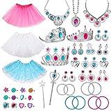 WATINC 51Pcs Princess Jewelry Toy Pretend Play Set Ballet Tutu Skirts of Stars Snowflake for Little Girls Crowns Necklaces Adjustable Jewel Rings Earrings Bracelets Wands Dress Up Accessories for Kids