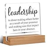 Gifts for Leader Boss Mentor Leadership Quote Clear Desk Decorative Sign Leadership is About Making Others Better Sayings Acrylic Sign With Wooden Stand for Desk Table Shelf