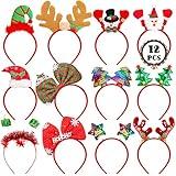 HOVACY 12 Pieces Christmas Headbands, Cute Christmas Head Toppers, Various Design Santa Hat Christmas Tree Snowman Reindeer Antler Headwears for Christmas Party Favors, Christmas Party Supplies