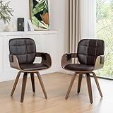 Set of 2 Swivel Walnut Dining Chairs - Mid Century Dining Chairs with Arm and Curved Back, Walnut Craftsmanship, Bentwood Structure, Perfect for Living Room/Reception/Restaurant/Kitchen (Walnut Brown)