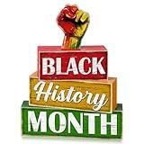 Moucuny 4 Pcs Wooden Black History Month Tabletop Decor Tiered Tray Decor Centerpiece Rustic Decorative Block Signs Gift Farmhouse Winter Table Decoration for Home Kitchen