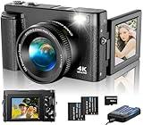 4K Digital Camera for Photography Autofocus, Upgraded 48MP Vlogging Camera for YouTube with SD Card, 3" 180 Flip Screen Compact Travel Camera with 16X Digital Zoom, Flash, Anti-Shake, 2 Batteries