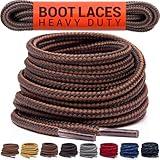 Miscly Round Boot Laces [1 Pair] Heavy Duty and Durable Shoelaces for Boots, Work Boots & Hiking Shoes (Black/Brown, 54 inches (137 cm))