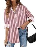 HOTOUCH Womens Button Down Shirts Soft Striped Classic Long Sleeve Tunic Drop Shoulder Office Work Blouses Tops