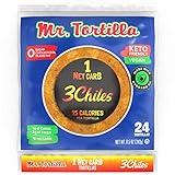 Mr. Tortilla Low Carb Keto Soft Taco Shells, Vegan Healthy Snacks & Bread Alternative, 1 Net Carb 15 Calories, Delicious Small Batch Kosher Wraps - (Spicy 3 Chiles, 24 Count)