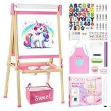 Easel for Kids,Adjustable Wooden Toddler Art Easels, Girls Toys for Ages 5-7,8-13,2-4, Magnetic White Board and Chalk Board with Art Supplies, 2 3 4 5 6 7 8 9 10 Year Old Girl Birthday Gift