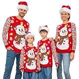 Cozypower Light up Ugly Family Christmas Sweater Funny Xmas Holiday Pullover with Christmas Hat(Snowman,Men,XL)