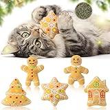 MALLMALL6 Catnip Toys for Cat - 5Pcs Christmas Gingerbread Catmint Interactive Cat Toy for Indoor Cats, Soft Plush Cat Supplies, Kitten Teething Chew Kick Toy Set, Pet Xmas Gifts for Cat Lover