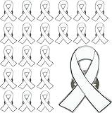 25/50/100/200pcs White Ribbon Pin White Ribbon Brooches Enamel Jewelry Pins Lung Cancer Bone Cancer Awareness Blindness Victims of Terrorism and Adoption Awareness Pins (25)