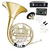 B Flat 4 Key Single Row French Horn - Brass Lacquer Gold Craft French Horn - Includes Musical Instrument Box For Beginners Examinations Professional Performance