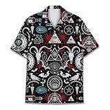 HIHI GLOBAL Gothic Hawaiian Shirt for Men, Occult Baphomet Shirt Short Sleeve, Men's Button-Up Shirt, Horror Festival Shirt