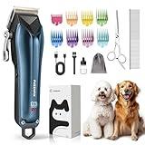 FuzzyFix Dog Clippers for Grooming for Thick Coats, Detachable Blade Cordless Rechargeable Professional Pet Grooming Hair Trimmer Shaver Kit with 8 Guide Combs for Dogs Cats Animals