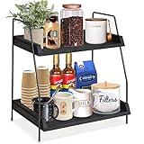 Megsooul Coffee Bar Accessories and Organizer Countertop, Coffee Station Organizer Kitchen Counter Shelf Organizer,Coffee Condiment Storage,Cup Lid Holder Countertop Shelf for Bathroom (Black)