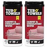 Tub O' Towels Carpet, Rug, and Upholstery Cleaning Wipes - Extra Strength Stain Remover, Odor-Fighting Power, Safe on Natural & Synthetic Fibers, 40-7” x 8” Wipes Per Tub, 2-Pack, Light Citrus Scent