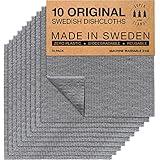 SUPERSCANDI Swedish Dish Cloth 10 Pack Eco Friendly Reusable Sustainable Biodegradable Cellulose Dish Cloths Kitchen Dish Rags Washing Wipes Paper Towel Replacement Washcloths (10 Pack Grey)