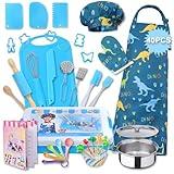 42 Pieces Kids Real Cooking Set,Kids Knife Set,Kids Baking Set,Cookware,Kids Play Pots and Pans,Mini Stainless Steel Pretend Play Cooking Toys,Apron and Chef Hat for Boys,Sensory Toys