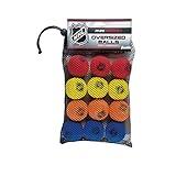 Franklin Sports Knee Hockey Balls - Indoor Mini Foam Hockey Balls for Kids - 12 Soft Foam Hockey Balls - Assorted Colors - Drawstring Bag