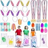 Atonofun 29 Pack Easter Party Games for Kids, Easter Potato Sack Race Jumping Bags, Bunny Ears Headbands, Egg Spoon Relay Races, Legged Relay Race Bands for Easter Eggs Hunt, Easter Party Supplies