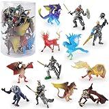 Liberty Imports 12 Pack: Medieval Knights & Fantasy Dragons Figurines Set - Mythical Creatures with Knights, Dragons, Wyvern, Griffin, and More - Mini Toy Figures for Kids